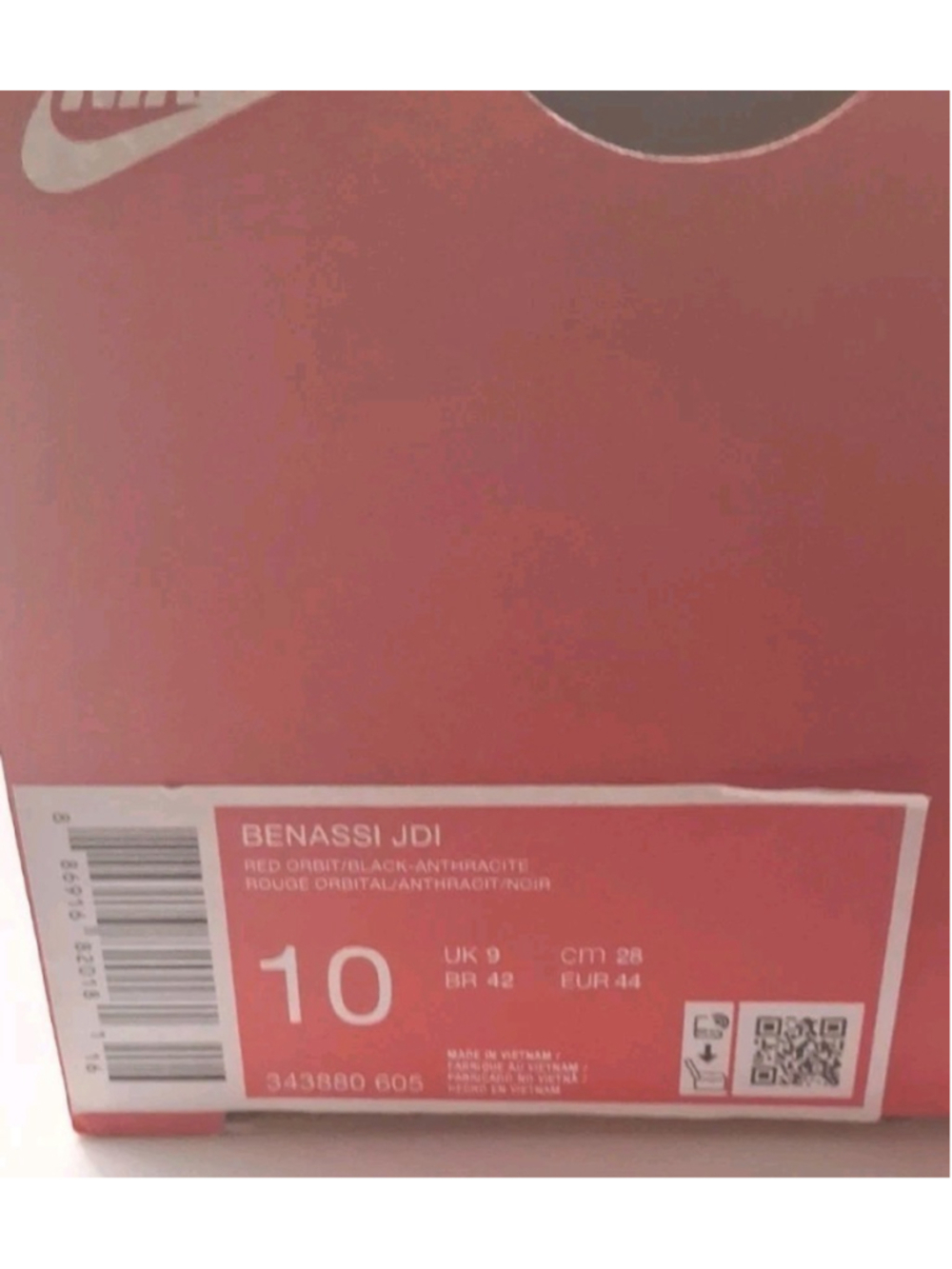MENS NIKE BENASSI "JUST DO IT." SANDAL 605 343880-605 RED ORBIT/BLACK-SIZE 10 - Picture 7 of 7